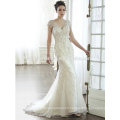 high-quality Cap sleeve beads decoration mermaid wedding dress